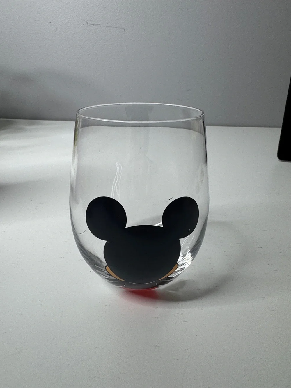 Disney Mickey Mouse JoyJolt Stemless Wine Glass Clear Tumbler 4.5” Character Cup